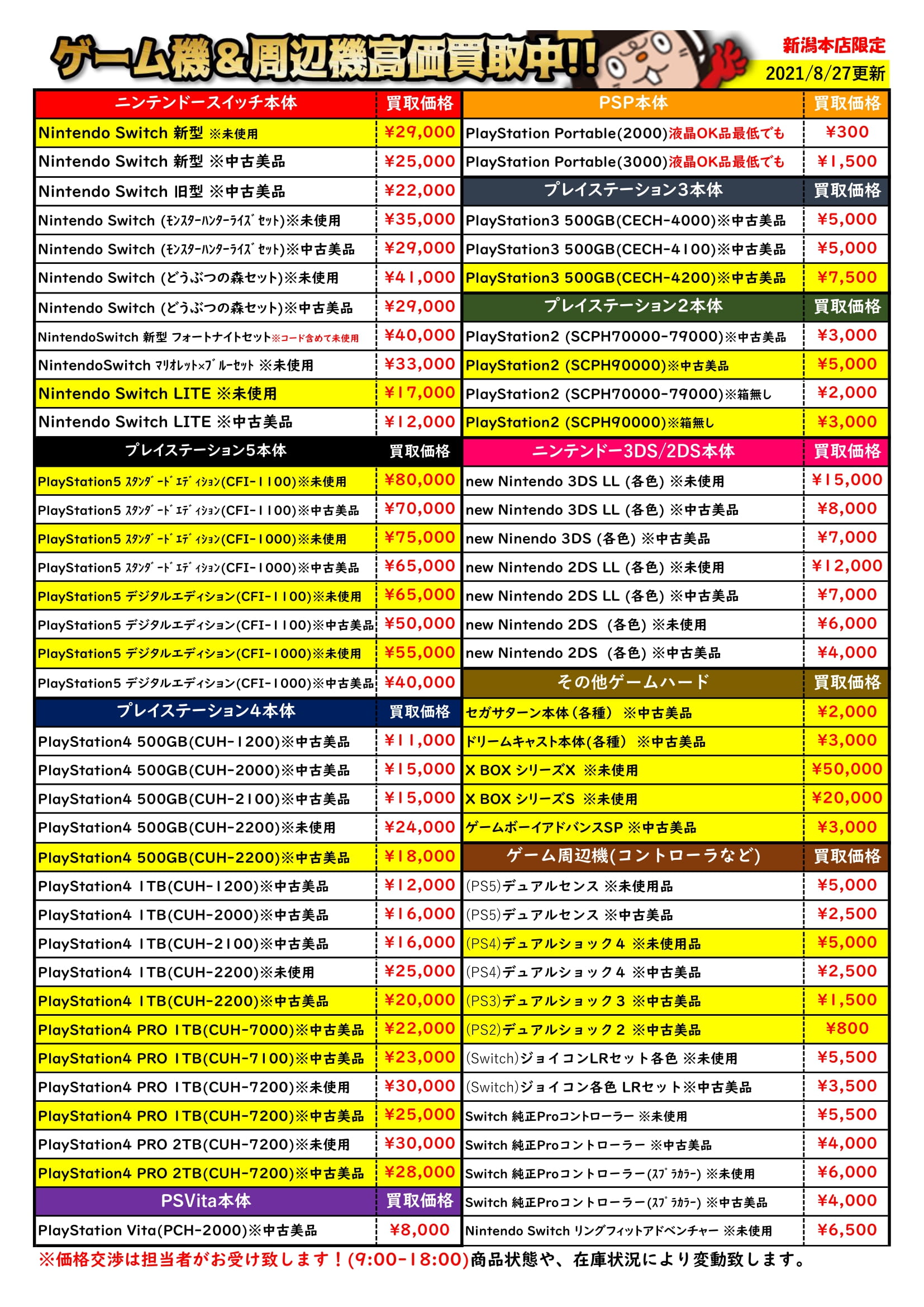 8/27 【ゲーム機本体・周辺機器】買取チラシ更新！ | おたちゅう 新潟 